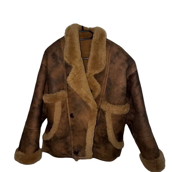 SANDRO Brown Shearling Jacket - Picture 5 of 6